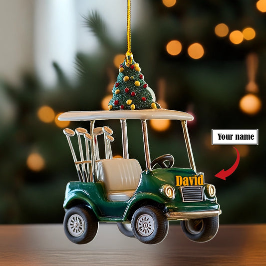 Shineful 2D Acrylic Ornament - Personalized Festive Golf Cart