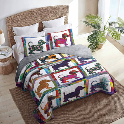 Shineful All Season Quilt 3-Piece Set Colorful Dachshunds