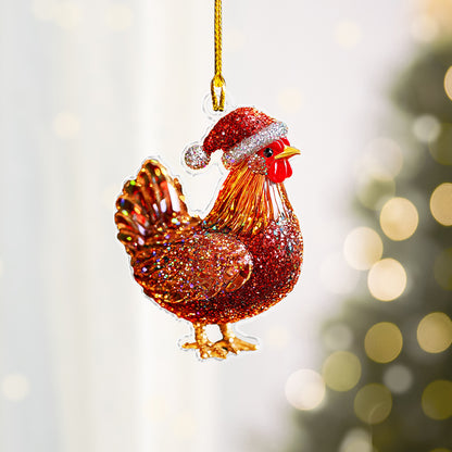 Glänzendes 2D-Acryl-Ornament „Twinkling Christmas Chicken Collection“