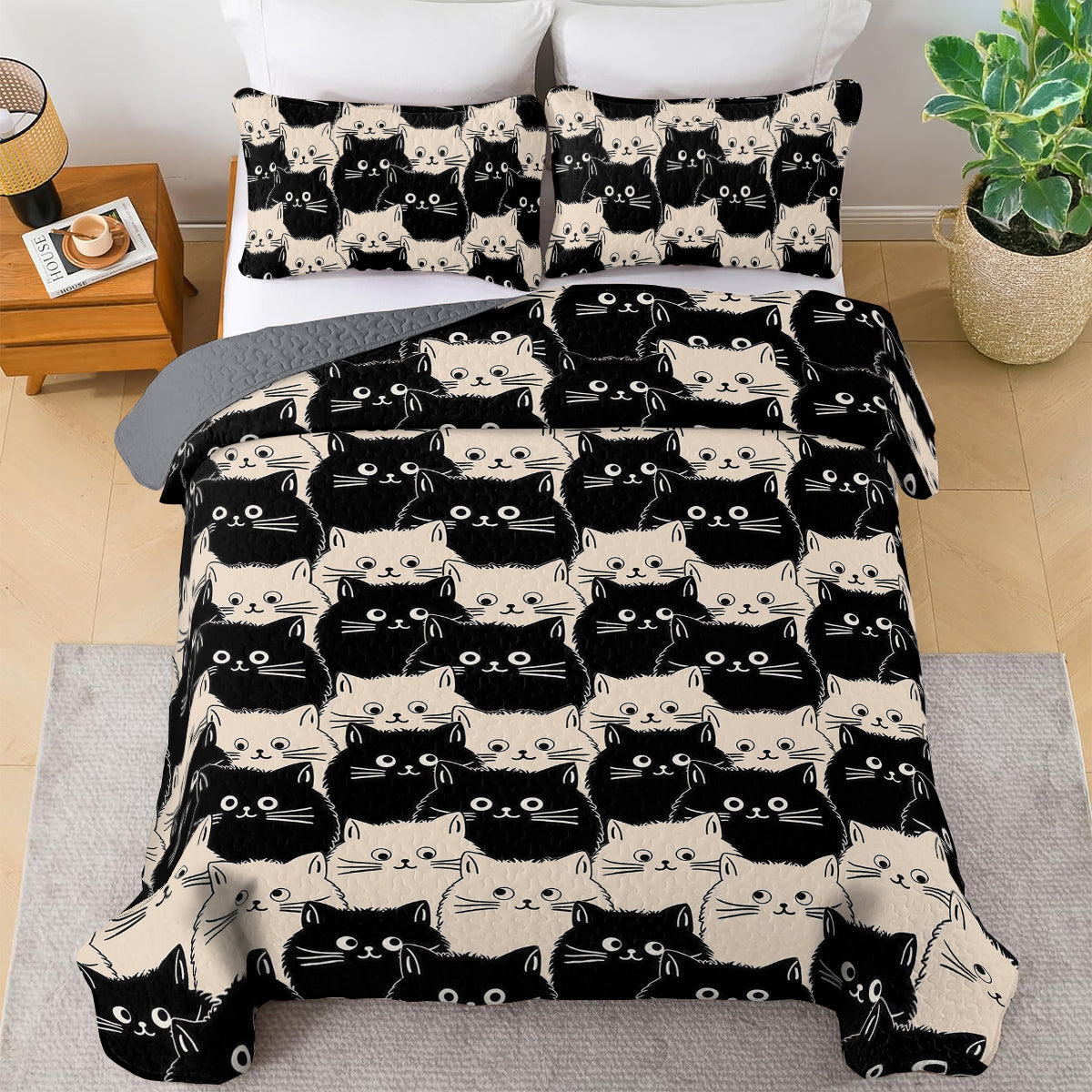 Shineful All Season Quilt 3-teiliges Set - Niedliche Katzengesichter 