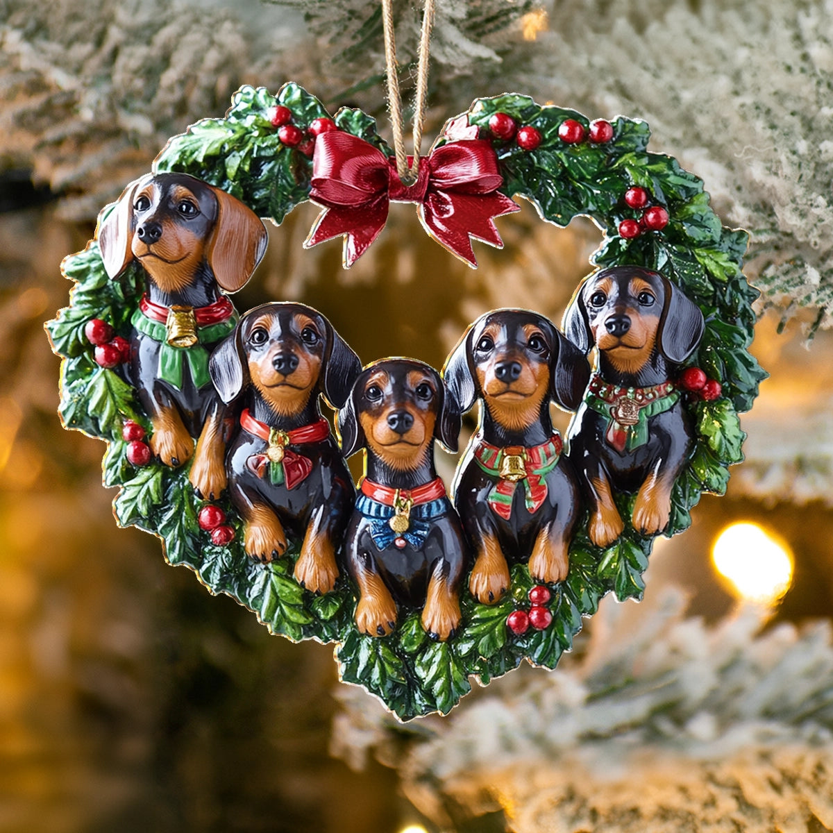 Shineful 2D Acrylic Ornament Dachshund Family Christmas Wreath