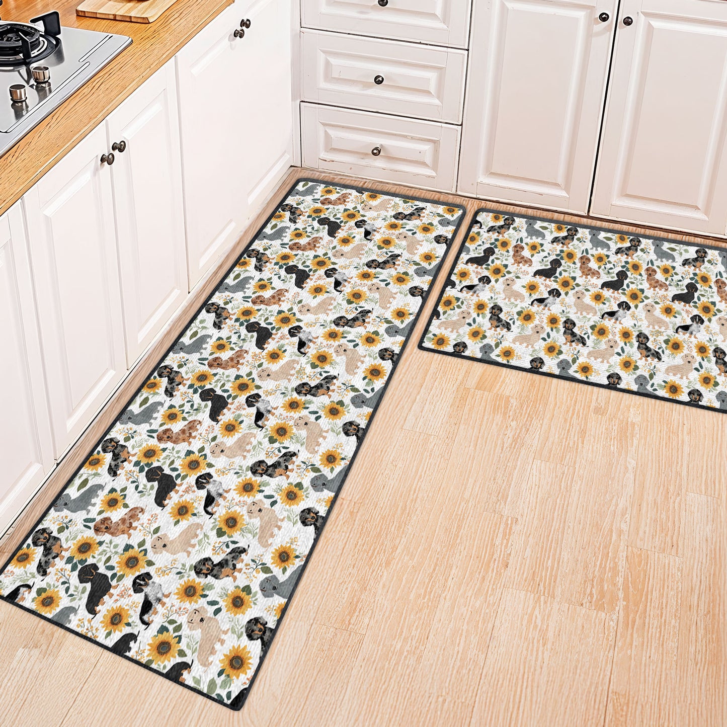 Shineful Ultra-Thin Non Skid Floor Mat, Kitchen Rugs Dachshunds & Sunflowers