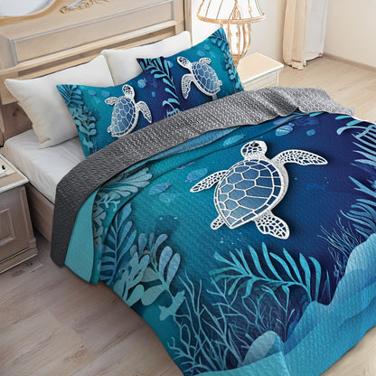 Shineful All Season Quilt 3-Piece Set Sea Turtle Under The Ocean