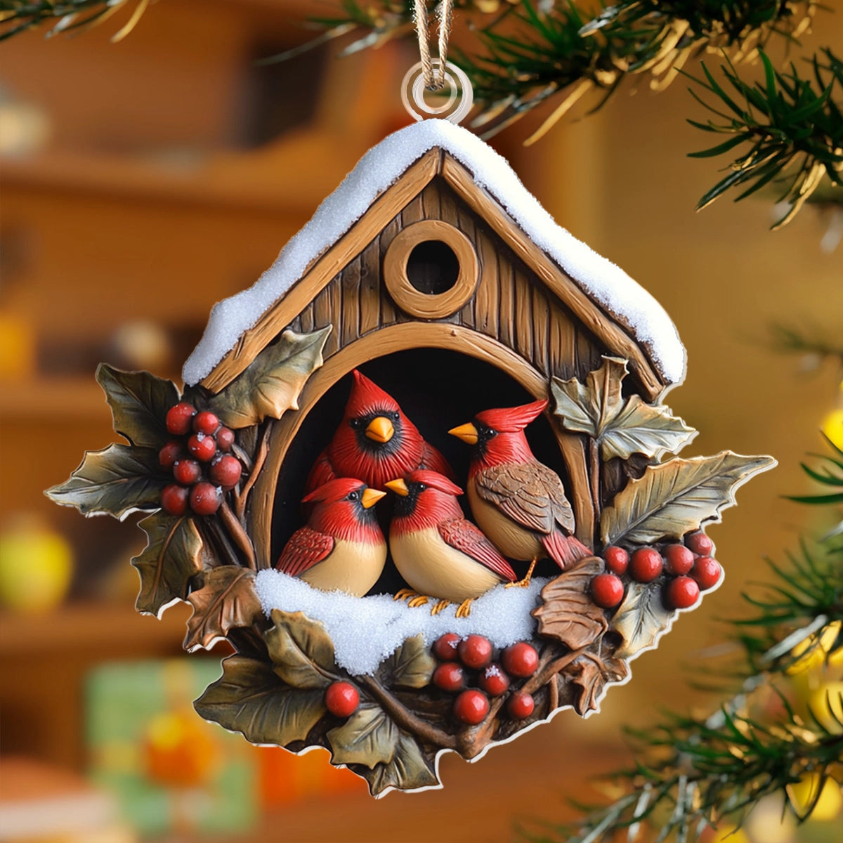 Shineful 2D Acrylic Ornament - Cardinal Family Snuggle