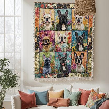 Shineful Woven Tapestry Throw Blanket - French Bulldog Garden