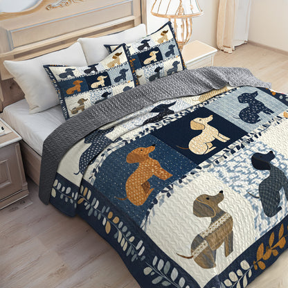 Shineful All Season Quilt 3-Piece Set Dachshund Cute Patchwork