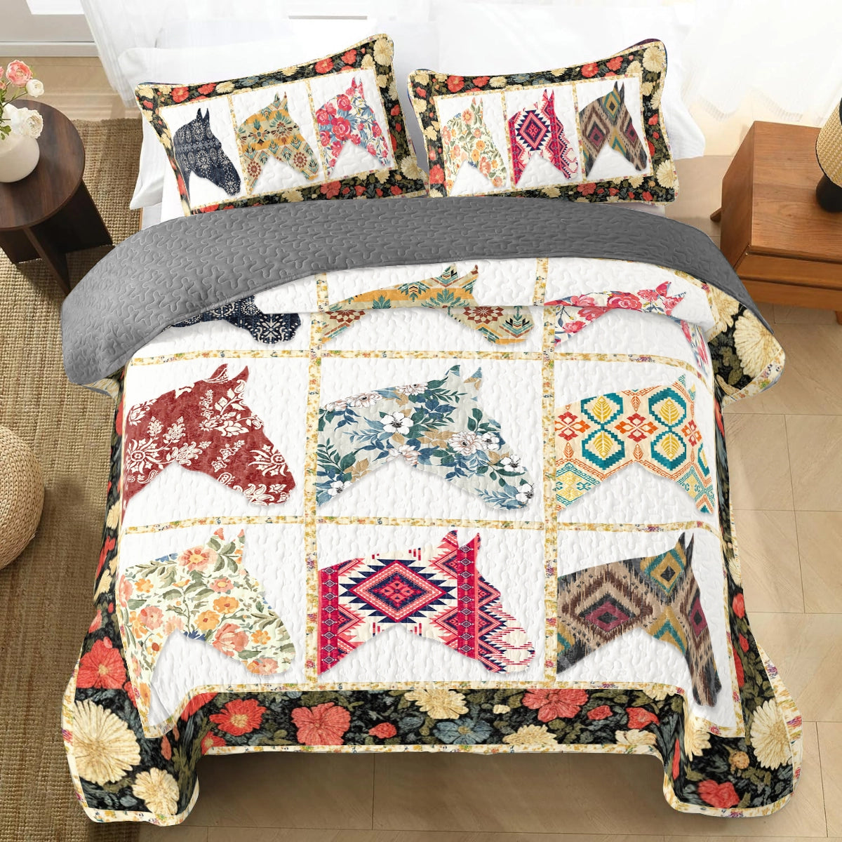 Shineful All Season Quilt 3-Piece Set Patchwork Horse Spirit