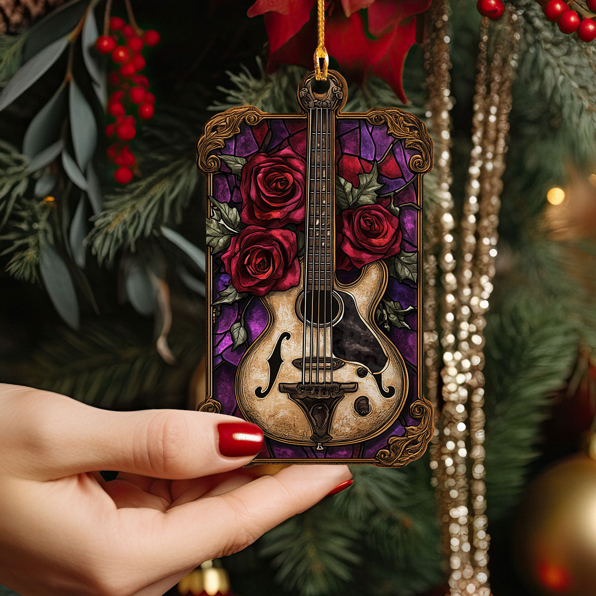 Shineful 2D Acrylic Ornament - Roses Vintage Semi Acoustic Guitar