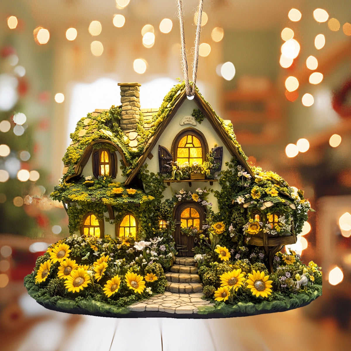 Glänzendes 2D-Acryl-Ornament „Rustic Sunflower Homestead“ 