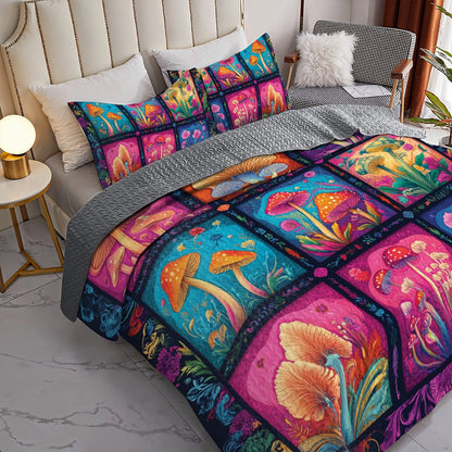 Shineful All Season Quilt 3-Piece Set Hippie Mystic Mushroom Dream