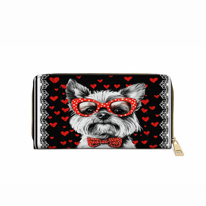 Shineful Leather Clutch Purse With Wristlet Strap Handle Yorkie Heart & Paws Love