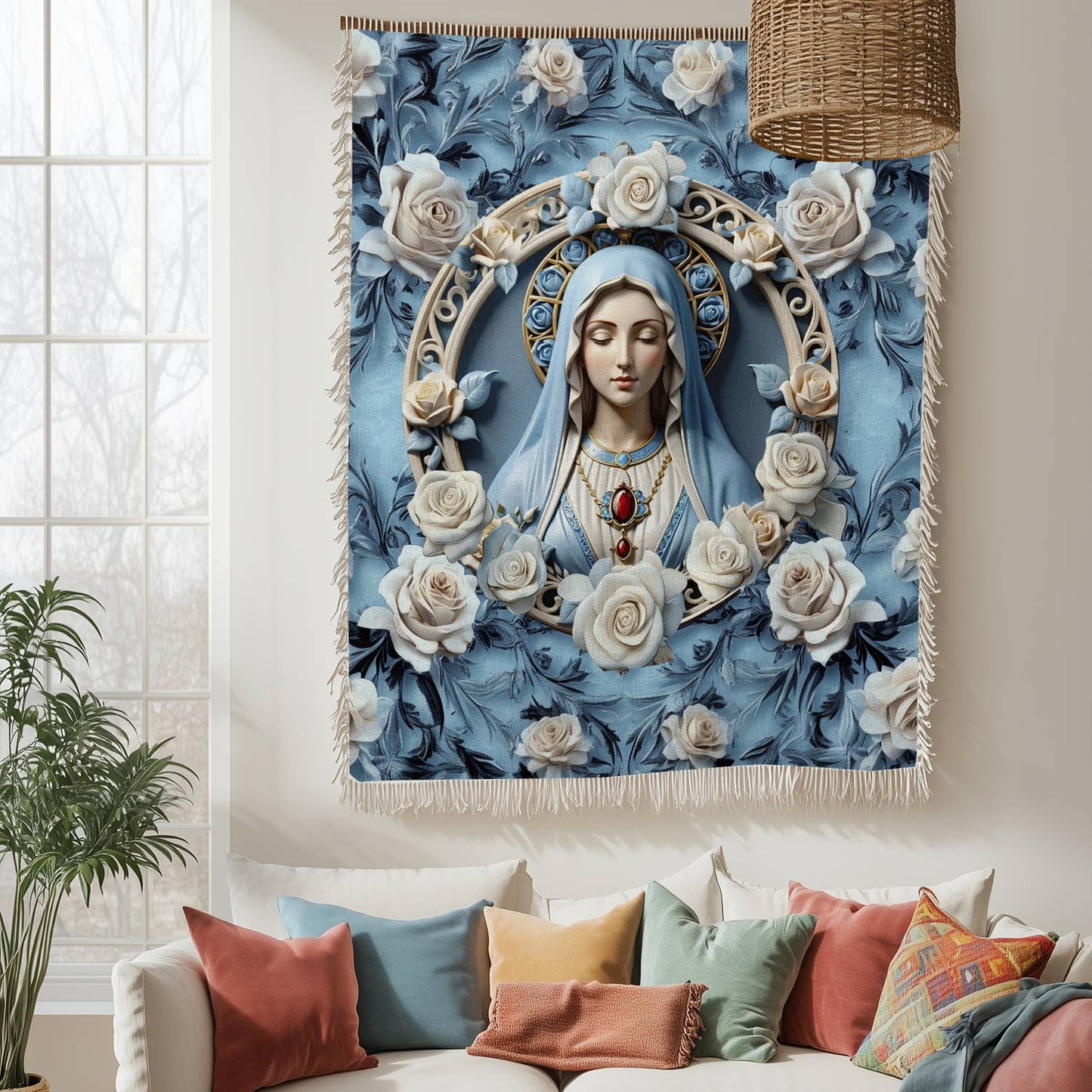 Shineful Woven Tapestry Throw Blanket Blessed Virgin Mary