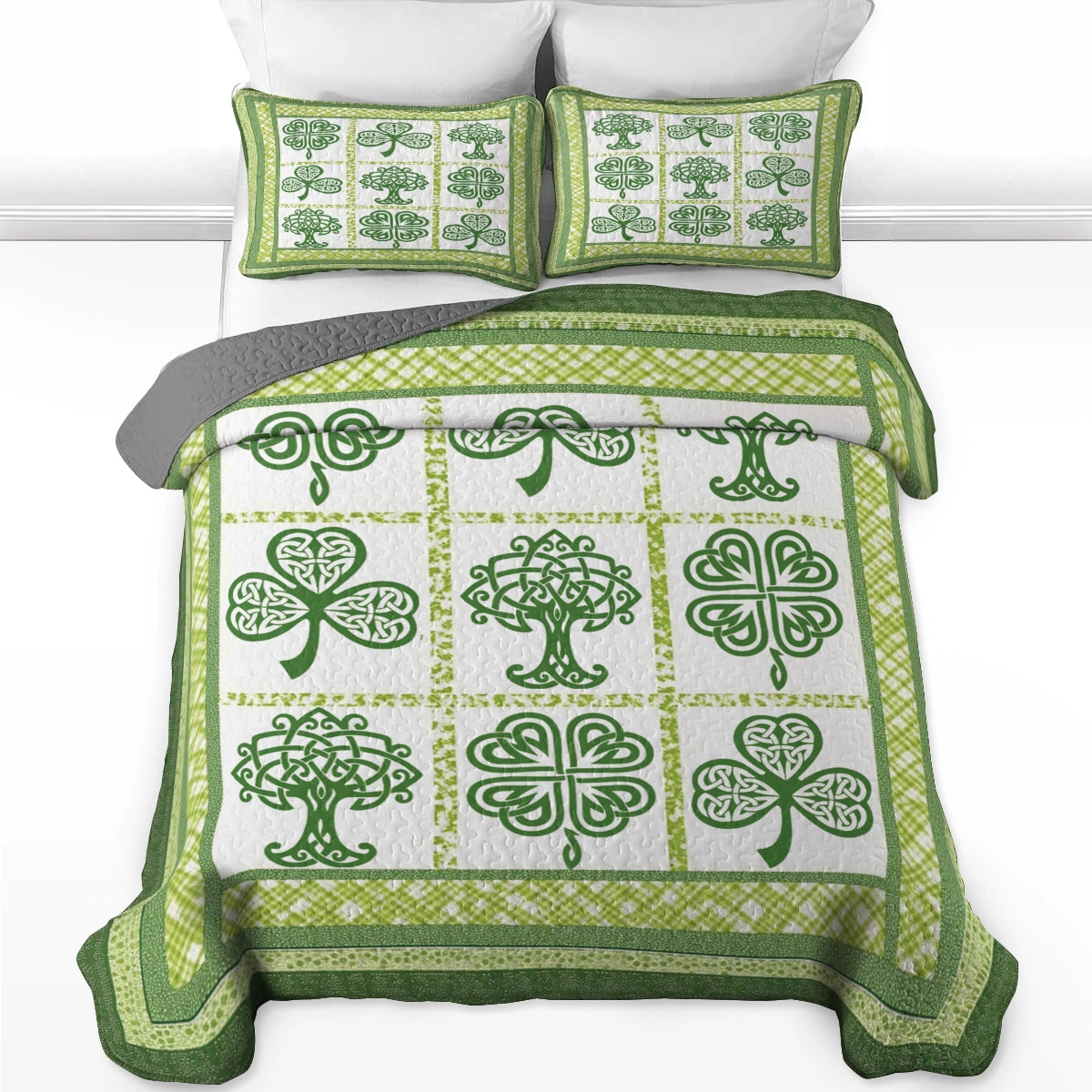 Shineful All Season Quilt 3-Piece Set - Irish Celtic Lucky Shamrock