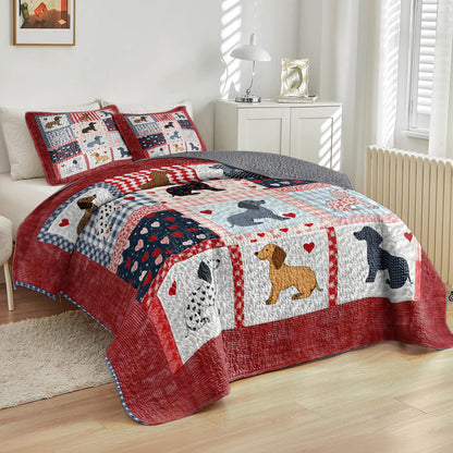 Shineful All Season Quilt 3-Piece Set Lovely Dachshund Patchwork