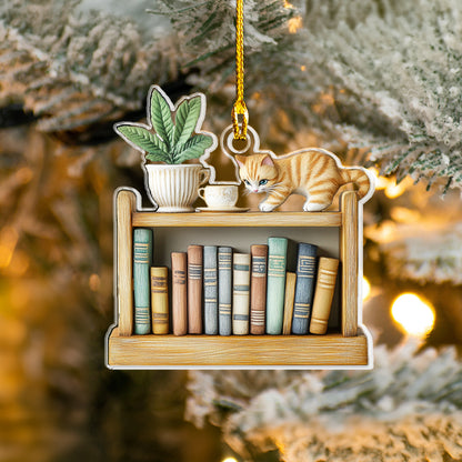 Glänzendes 2D-Acryl-Ornament – ​​Bücherregal für Katzenliebhaber 