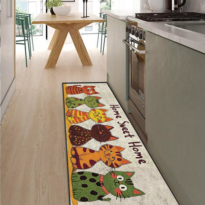 Shineful Ultra-Thin Non Skid Floor Mat, Kitchen Rugs Cozy Cat Crew