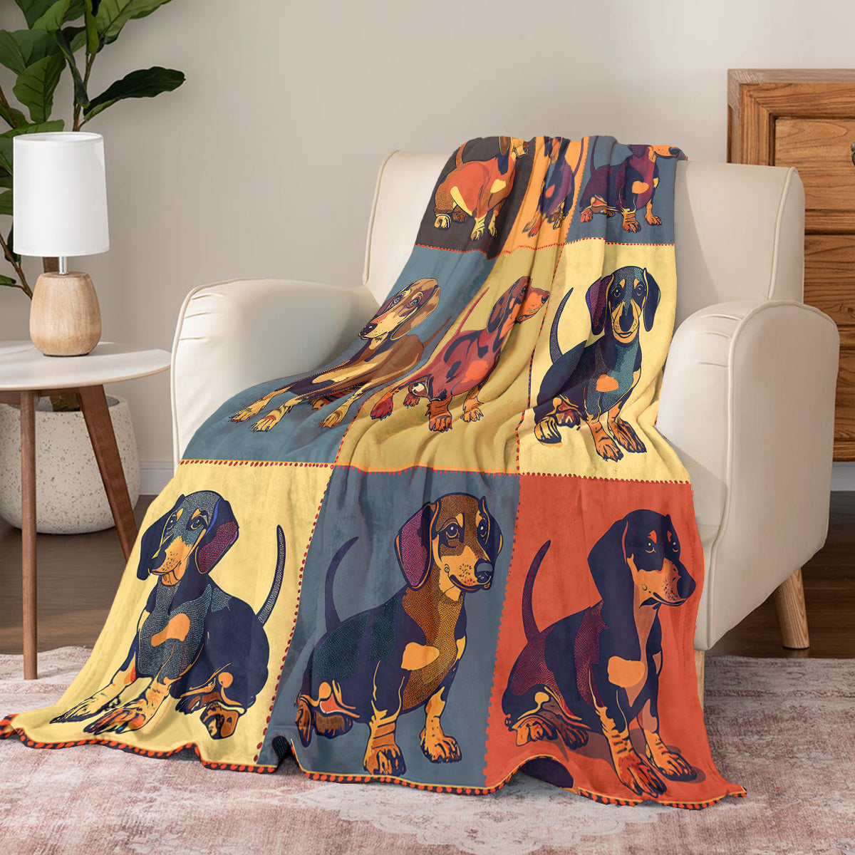 Shineful Fleece Blanket Dachshund Palette Patchwork