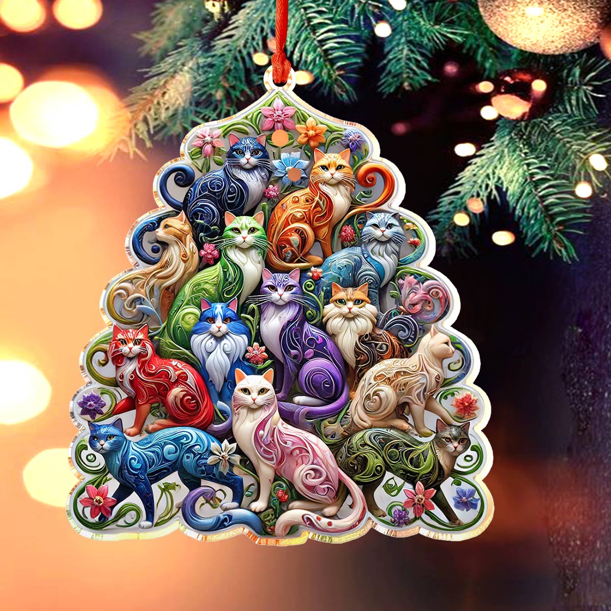 Glänzendes 2D Acrylornament Charming Cats Weihnachtsbaum 