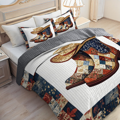 Shineful All Season Quilt 3-Piece Set Patchwork Cowboy Boots