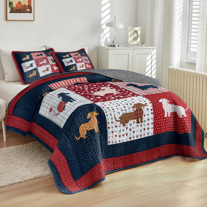 Shineful All Season Quilt 3-Piece Set Dachshund Hearts