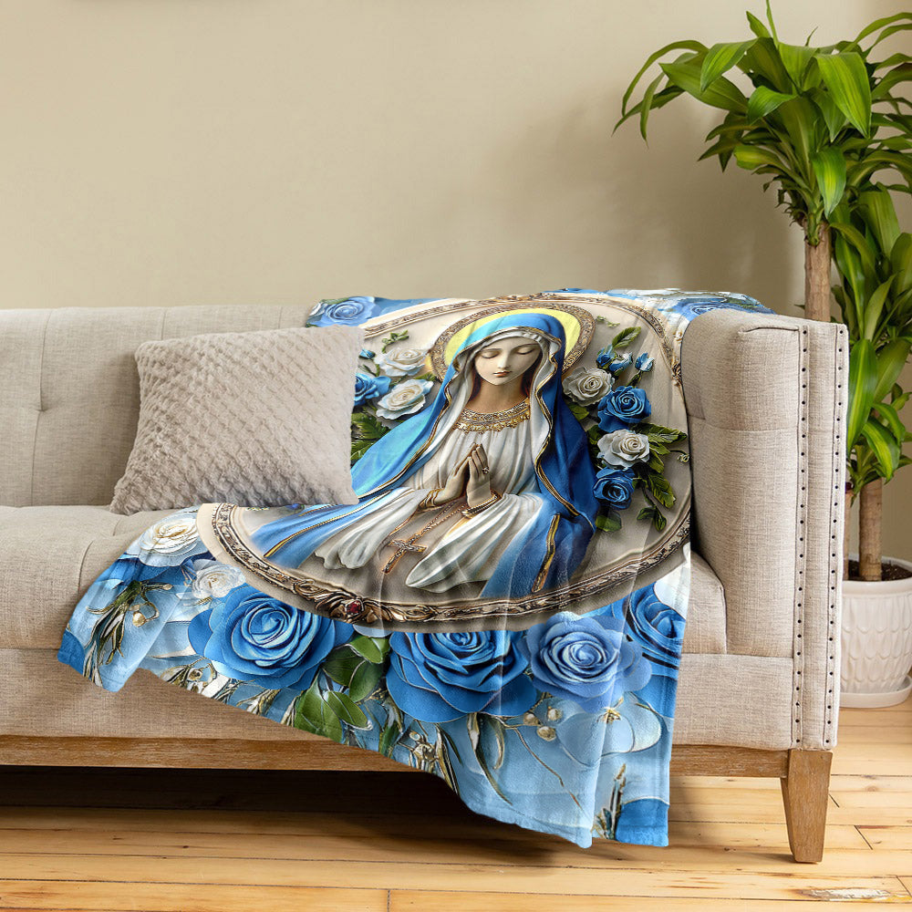 Shineful Fleece Blanket Peaceful Virgin Mary Roses