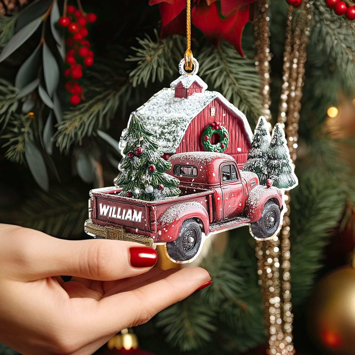 Shineful Personalized 2D Acrylic Ornament Vintage Red Truck Christmas