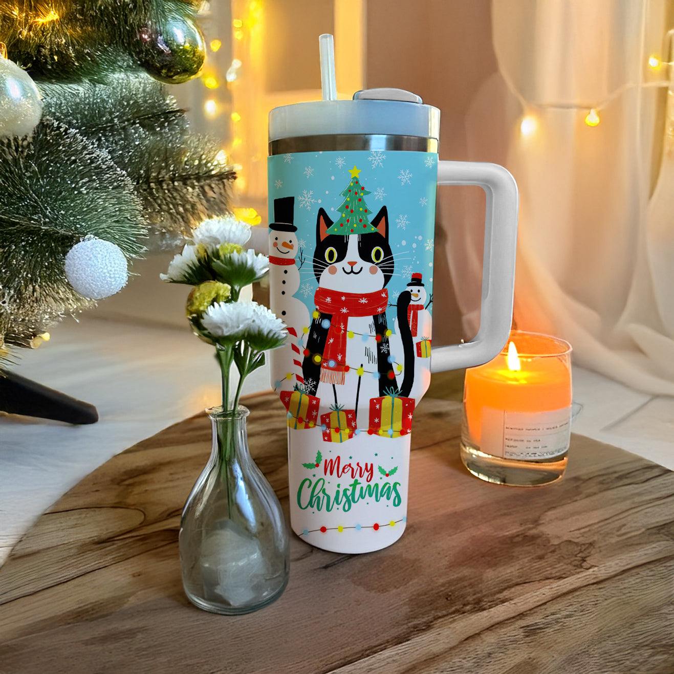 Shineful Tumbler Naughty Cat With Christmas Light