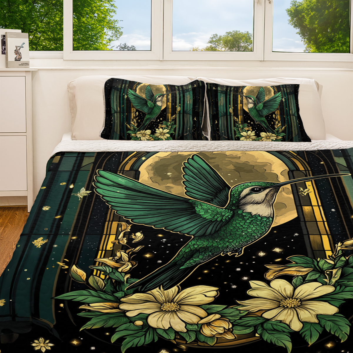 Shineful All Season Quilt 3-Piece Set Moonlit Hummingbird