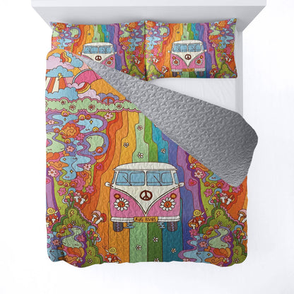 Shineful All Season Quilt 3-Piece Set Rainbow Hippie Van