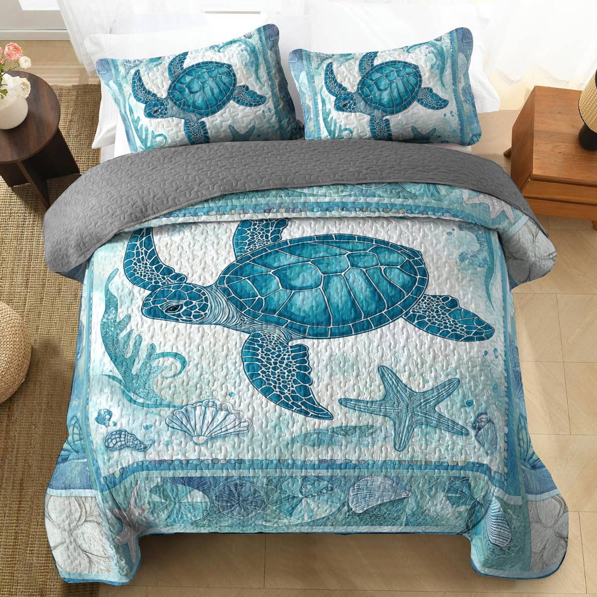 Shineful All Season Quilt 3-Piece Set - Sea Turtle Tranquil Tides