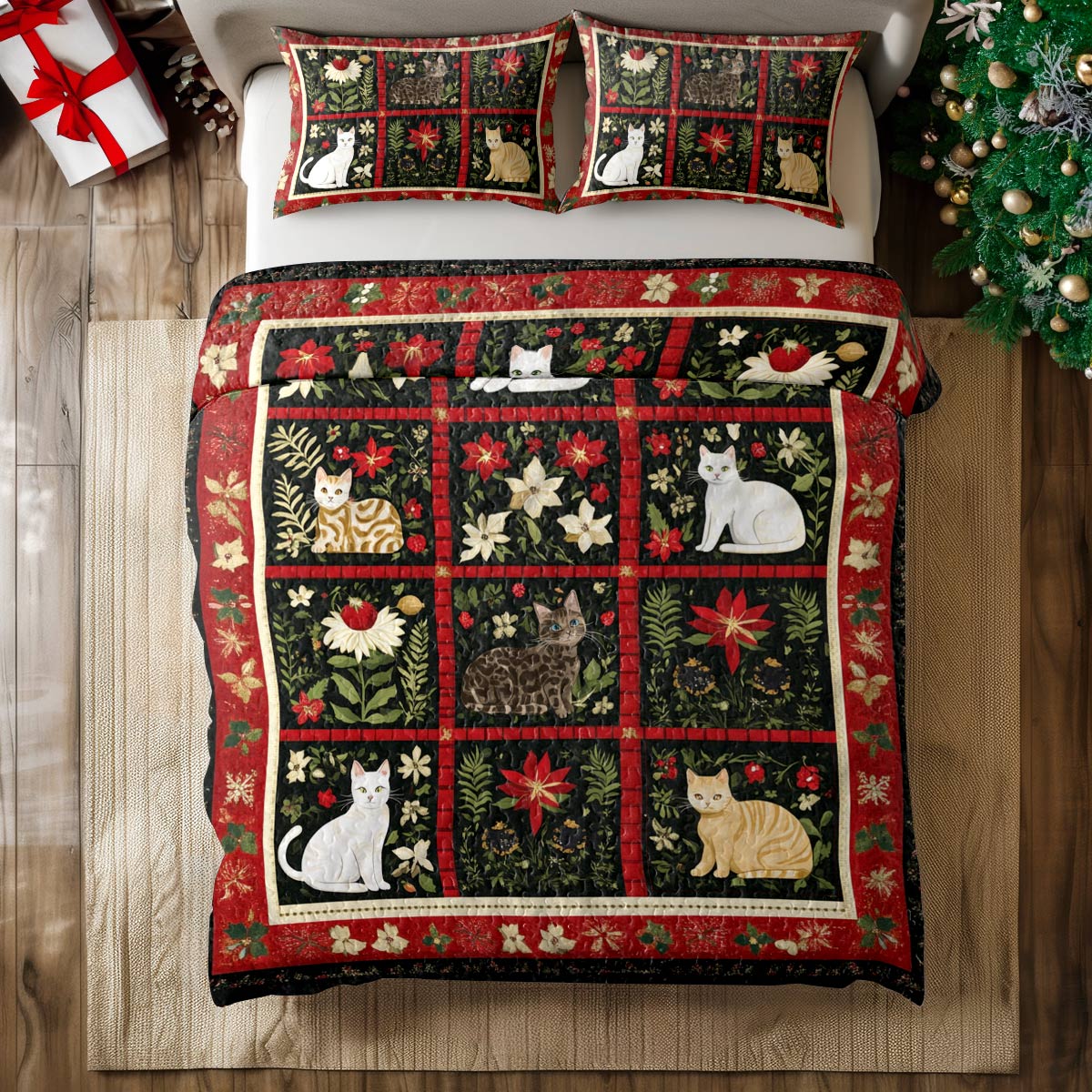 Shineful All Season Quilt 3-Piece Set Winter Catscape