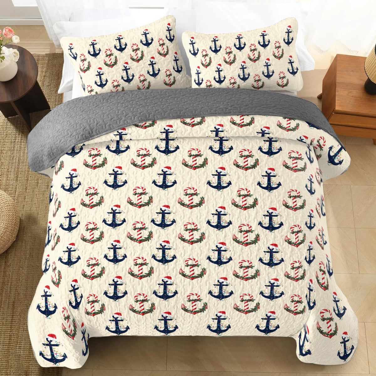 Shineful All Season Quilt 3-Piece Set - Sailing Holiday Anchors Aweigh