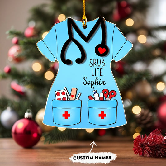 Glänzendes 2D Acryl Ornament Personalisiert Krankenschwester Scrub Life