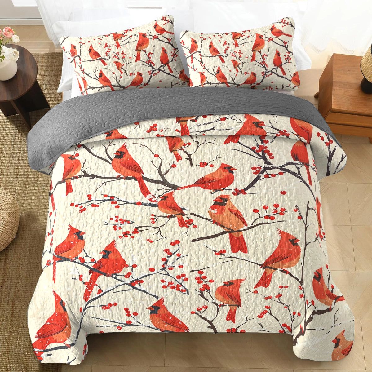 Shineful All Season Quilt 3-Piece Set - Cozy Cardinal Dreams