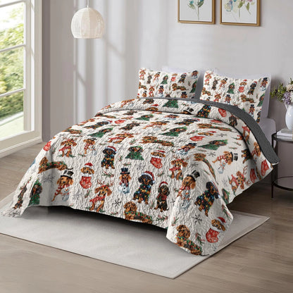 Shineful All Season Quilt 3-Piece Set - Dachshund Holiday Cheer