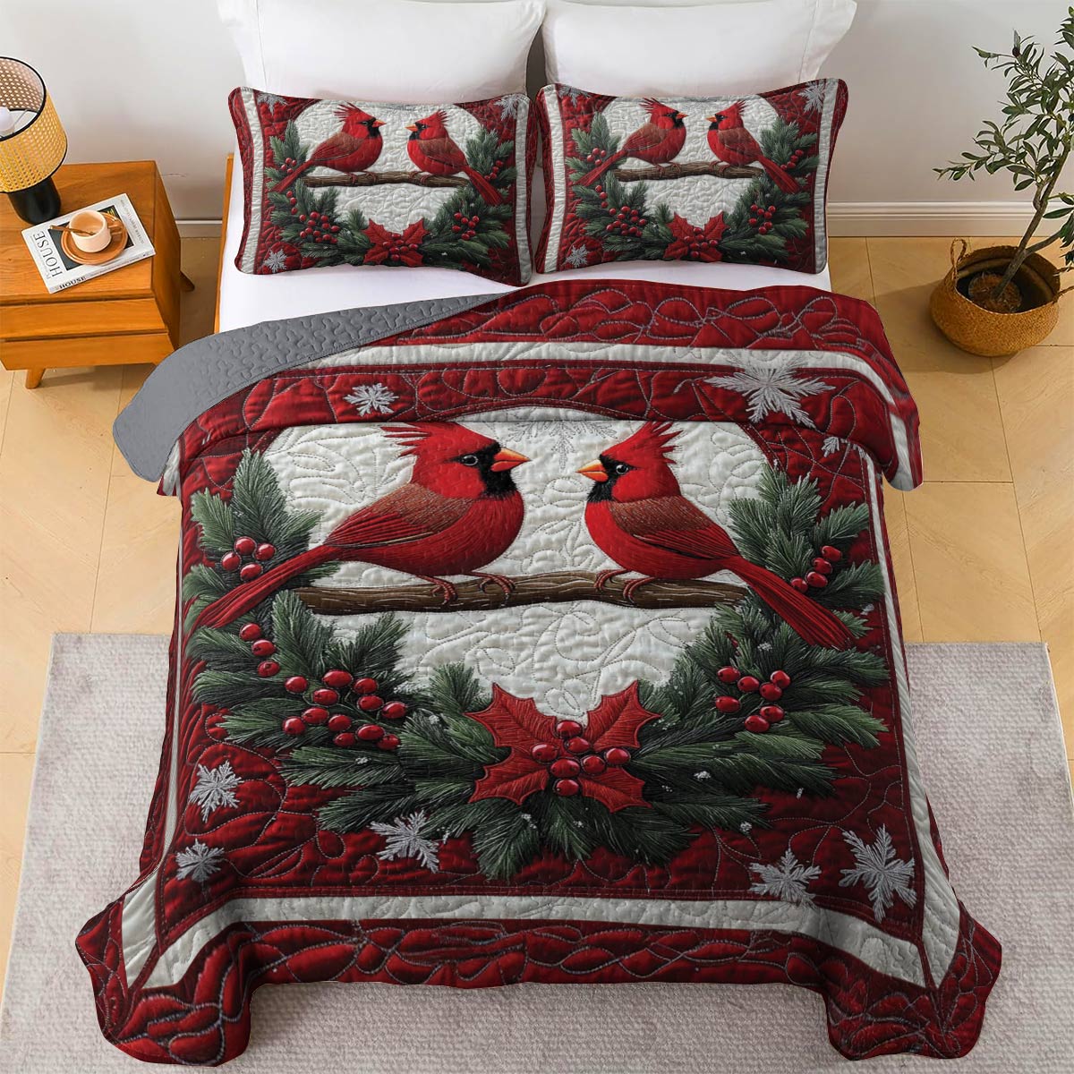 Shineful All Season Quilt 3-Piece Set Cardinal Comfort