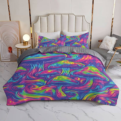 Shineful All Season Quilt 3-Piece Set - Dreamscape Psychedelic Mushroom