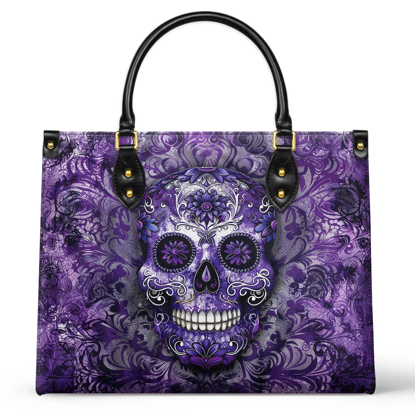 Glänzende Ledertasche Wunderschöner Mandala-Totenkopf