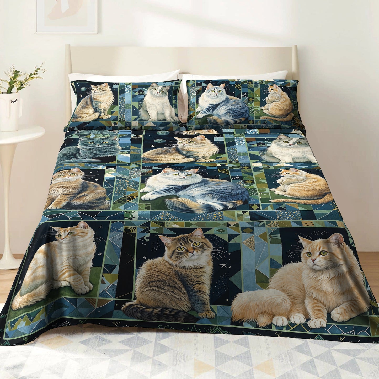 Shineful 4-Piece Bed Sheet Set Cat Purrfect Companions