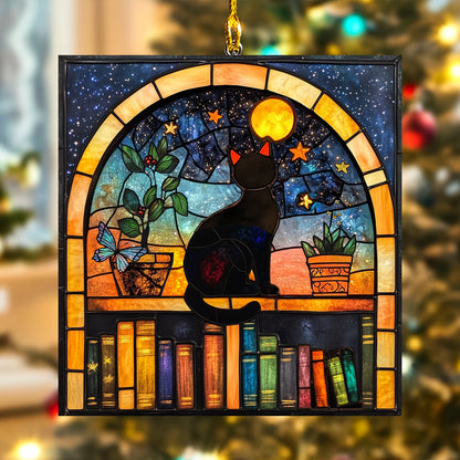 Glänzendes Acryl-Ornament „Ruhige Lesezeit“ einer Katze