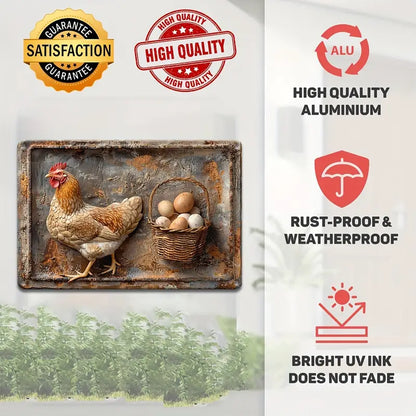 Shineful Metal Sign 2D Vintage Chicken and Fresh Eggs Aluminum