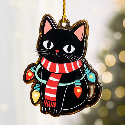 Glänzendes 2D-Ornament aus Acryl – Festliche Katze leuchtet