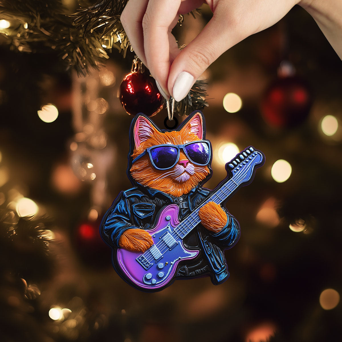 Glänzendes 2D-Ornament aus Acryl – Rockin‘ Meowsician