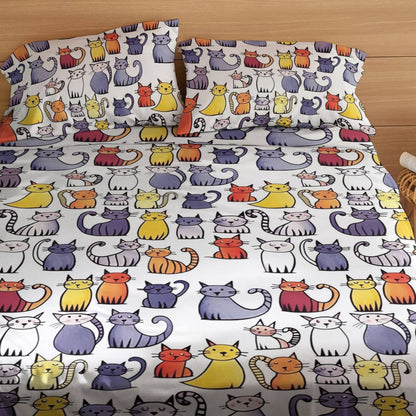 Shineful 4-Piece Bed Sheet Set Naughty Cats