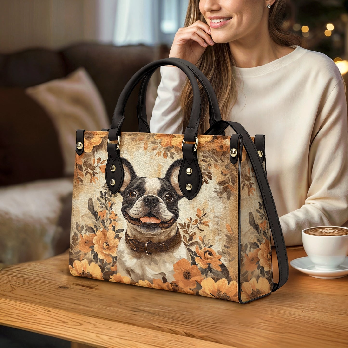 Shineful Leather Bag French Bulldog Floral