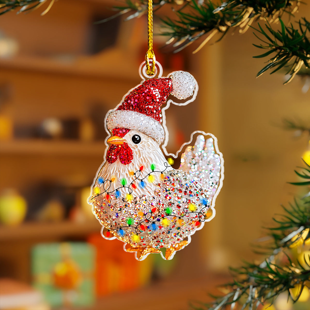 Shineful 2D Acrylic Ornament Twinkling Christmas Chicken Collection