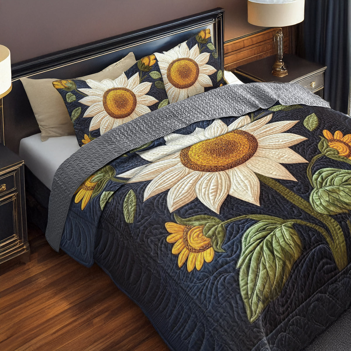 Shineful Flat Print All Season Quilt 3-Piece Set - Elegant Sunflower