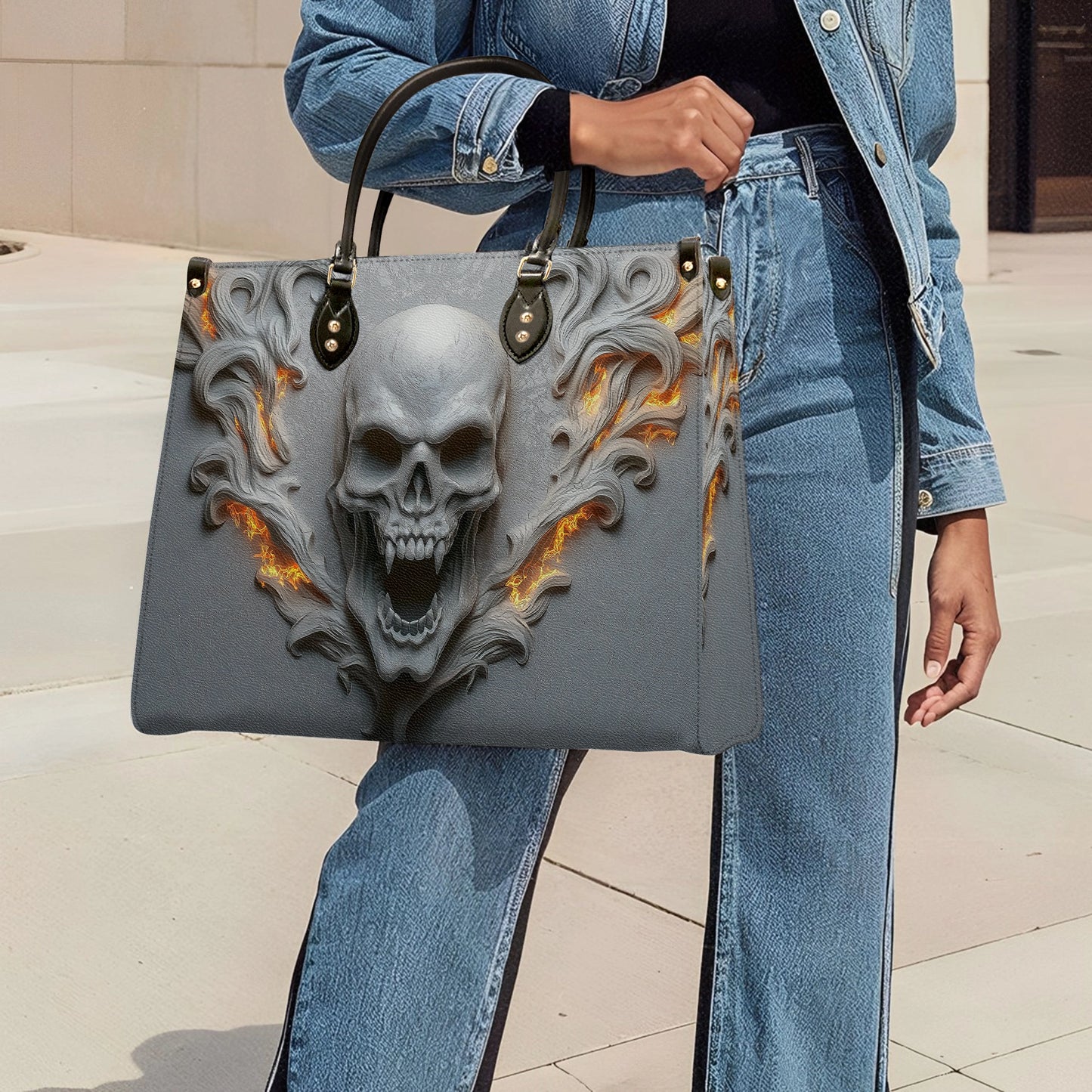 Shineful Leather Bag Skull Burning Soul