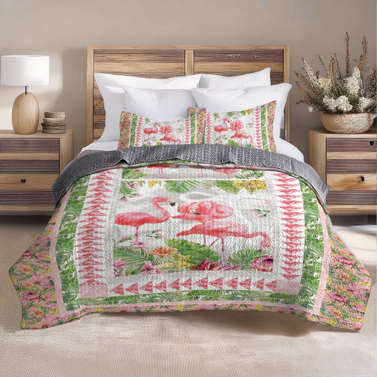 Shineful All Season Quilt 3-Piece Set Flamingo Fever