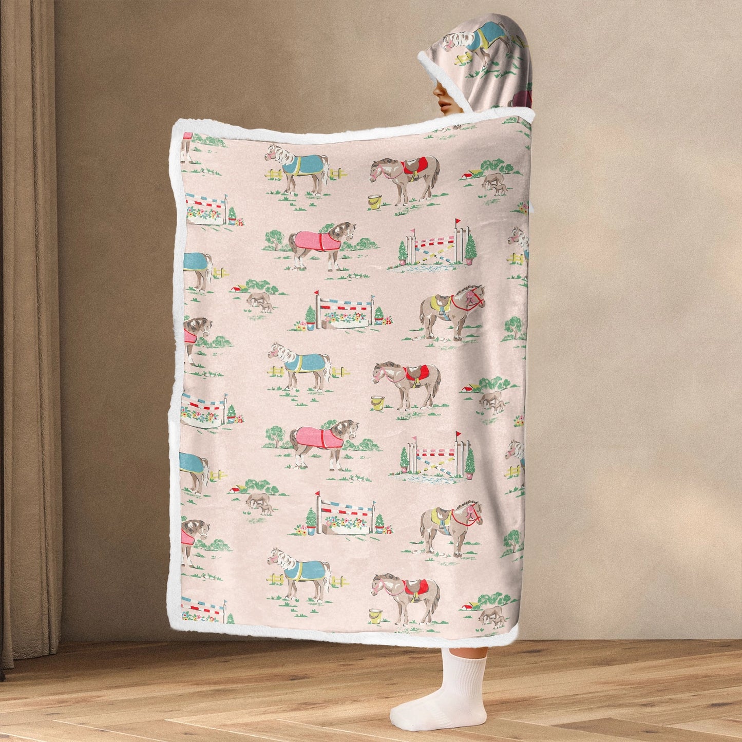 Shineful Wearable Hooded Blanket - Horse Racing